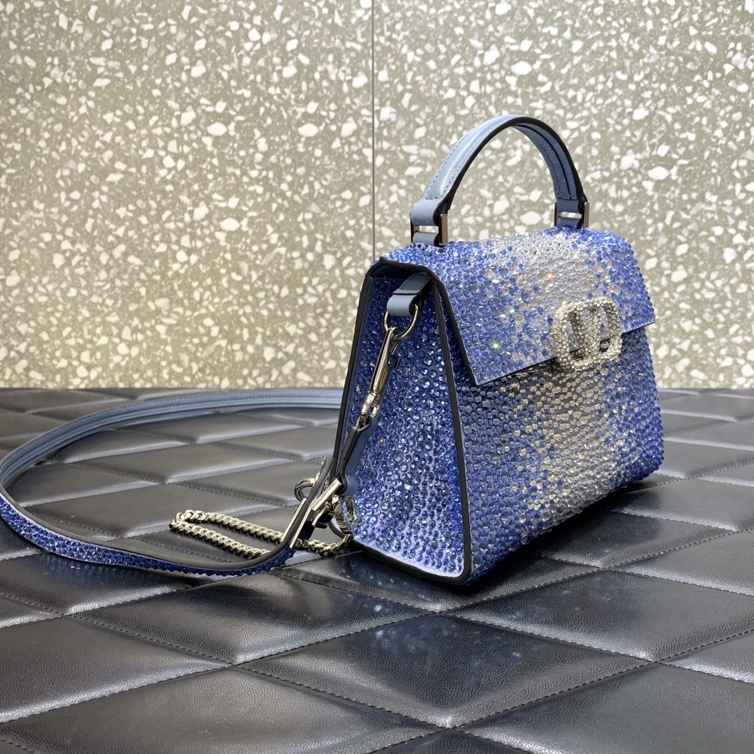 Valentino Garavani Vsling Mini Handbag Entirely Covered in Blue Rhinestones 